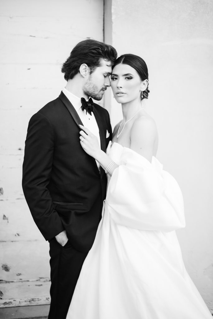 Romantic fine art portrait of elegant wedding couple in Tuscany, Italy at Villa Catignano