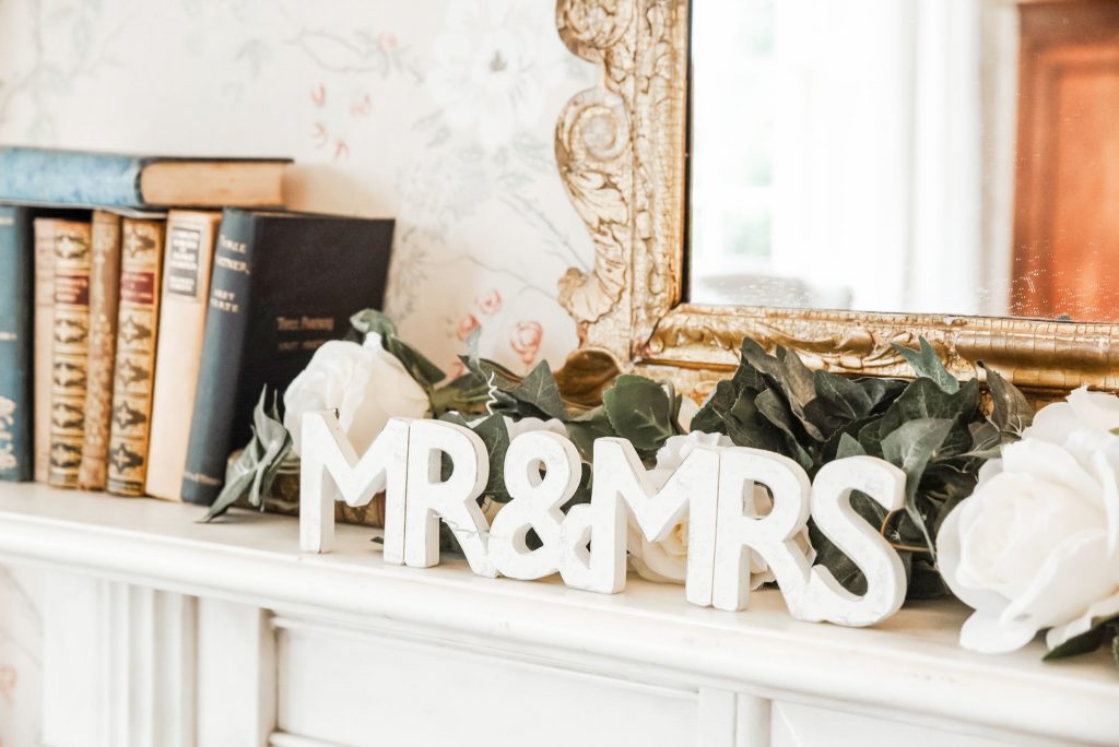 Rustic wooden Mr & Mrs wedding signs as décor at Drenagh Estate