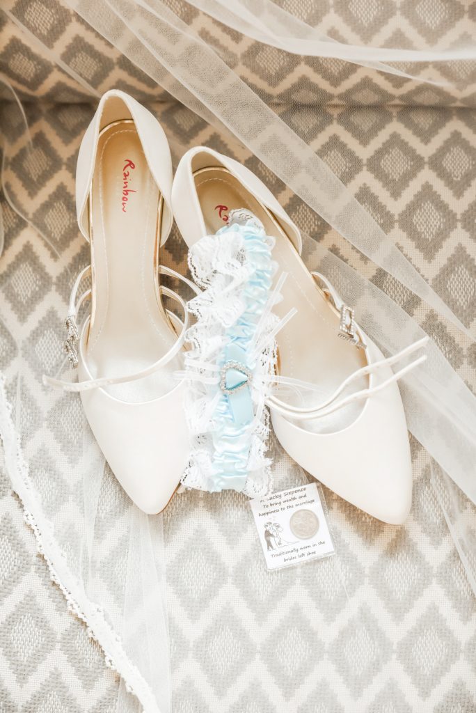 Elegant bridal shoes styled before wedding at Drenagh Estate