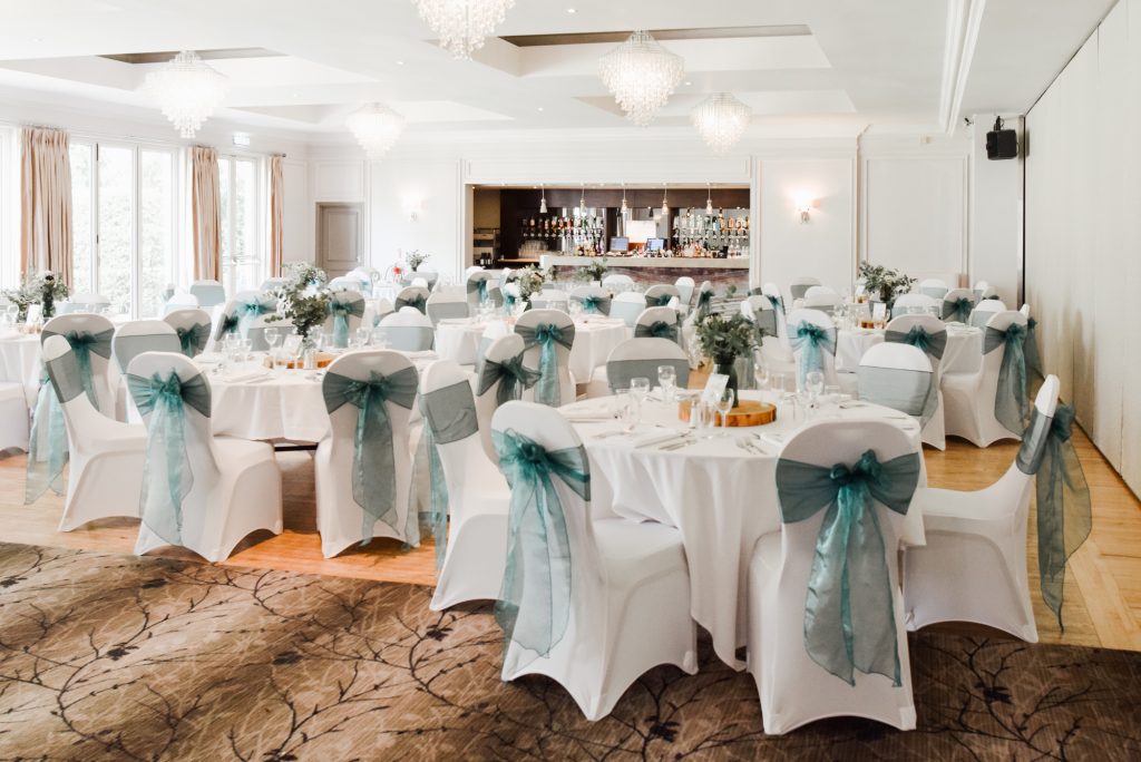 Wedding venue table decor at the reception at Millbrook Lodge Ballynahinch