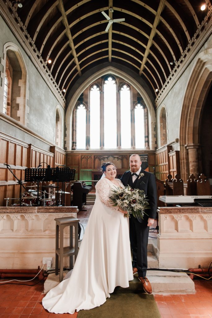 Newlyweds leaving St Donard’s Community Church after wedding ceremony