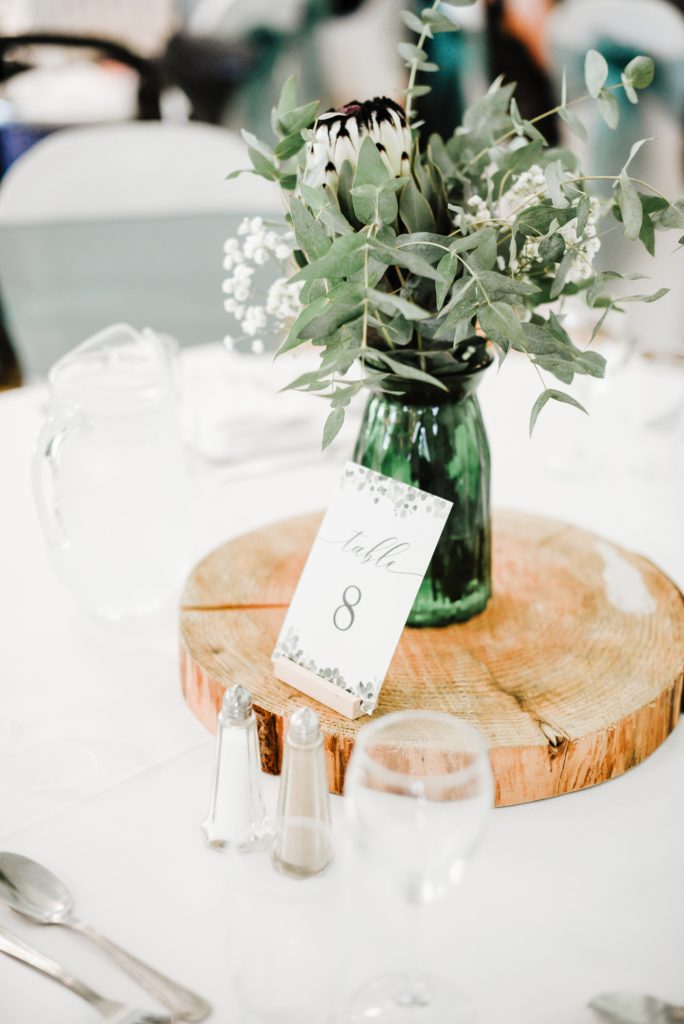 Wedding venue table decor at the reception at Millbrook Lodge Ballynahinch